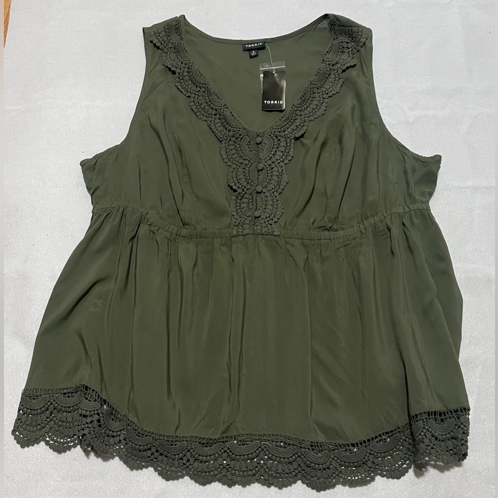 Torrid  Olive Green Lace Trim Top